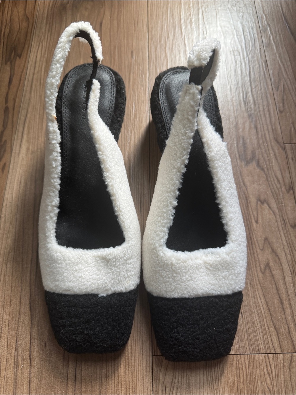 ASOS Black and White Faux-Shearling Slingback Flats